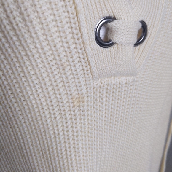 J.O.A. Lace-Up Front Sweater Ivory Cream Pullover Neutral Knit Top Women’s Med - Picture 7 of 10